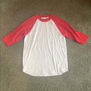 Soffe Youth Small (8) Red & White Raglan Baseball Tee